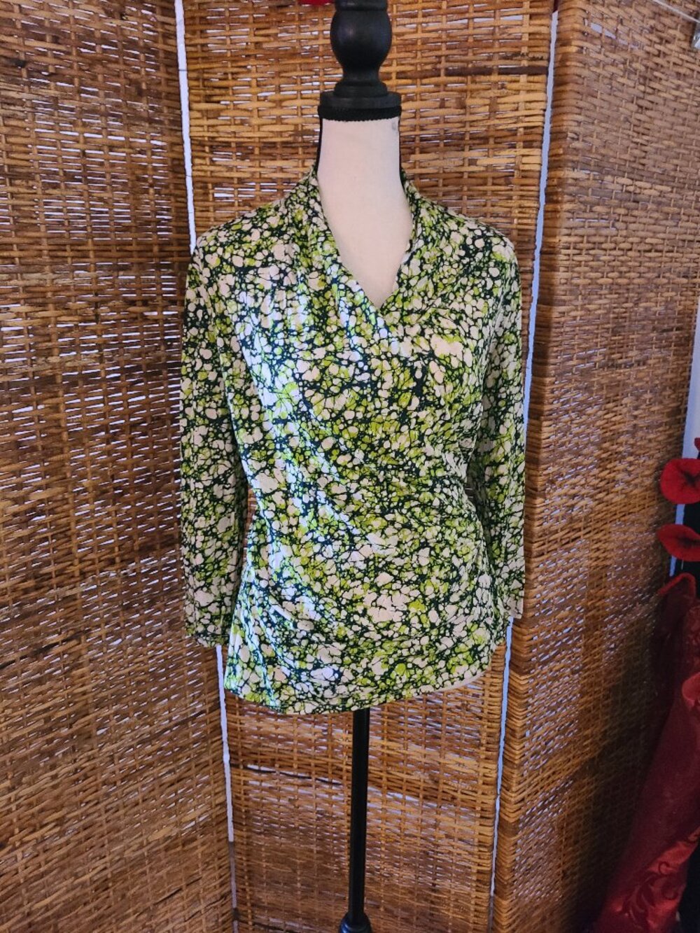 Vtg NWT Ellen Tracy Size M Silk Nylon Blouse $178 Crossover Front Ruched Sides
